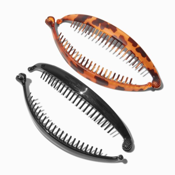 Brown & Black Tortoiseshell Banana Clip Hair Claws - 2 Pack