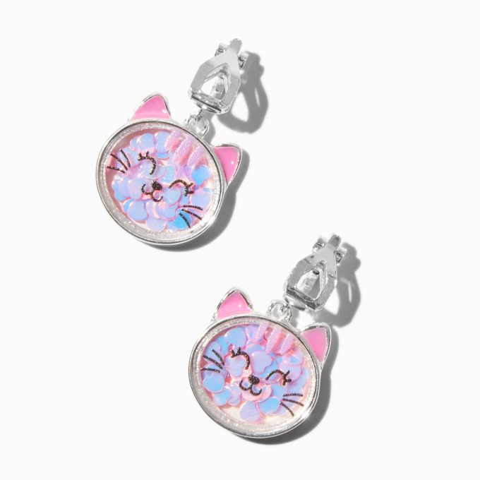 Shaker Pink Cat Clip-On Drop Earrings