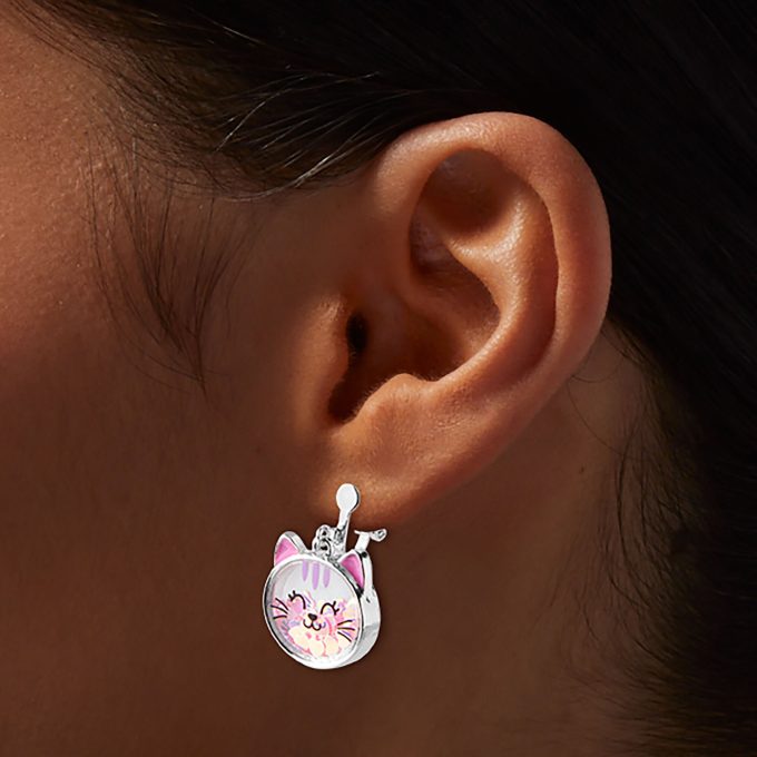 Shaker Pink Cat Clip-On Drop Earrings