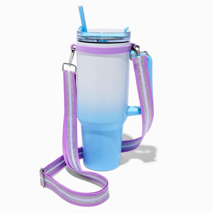 Light Purple & White Striped Crossbody Water Bottle Strap