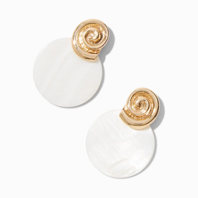 Gold-tone Seashell Pearl Disc Drop Earrings