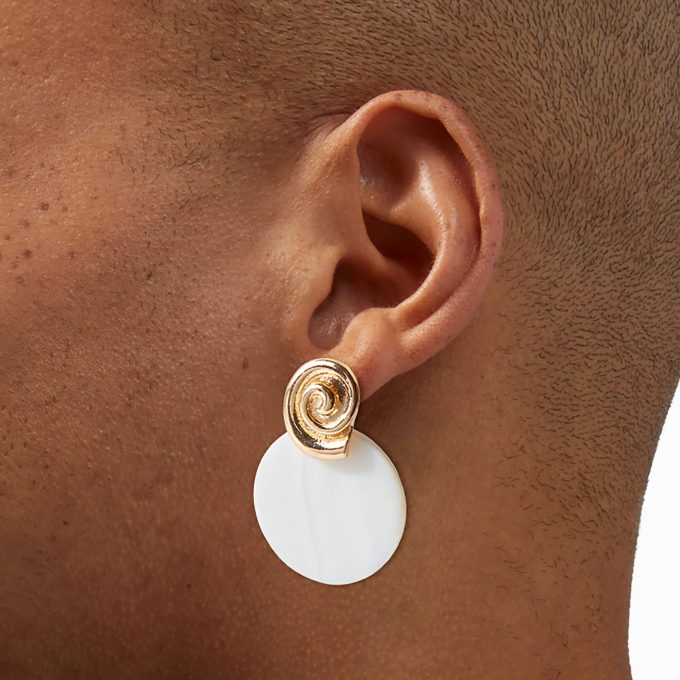Gold-tone Seashell Pearl Disc Drop Earrings