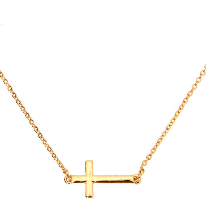 Gold-tone Sideways Cross Stackable Pendant Necklace