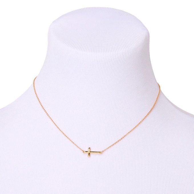 Gold-tone Sideways Cross Stackable Pendant Necklace
