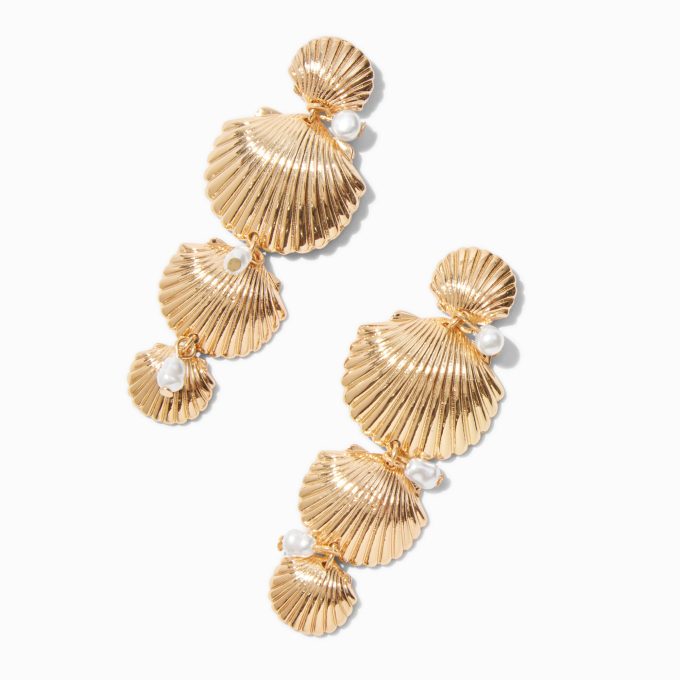 Gold-tone Layered Seashell Drop Earrings