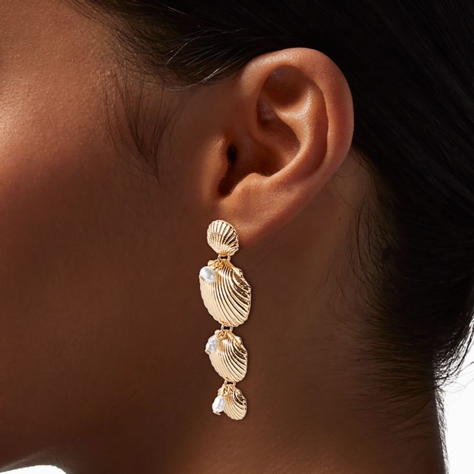 Gold-tone Layered Seashell Drop Earrings