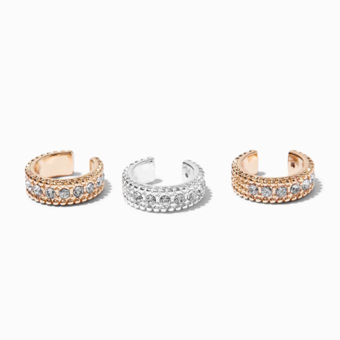 Mixed Metal Thick Embellished Ear Cuffs - 3 Pack