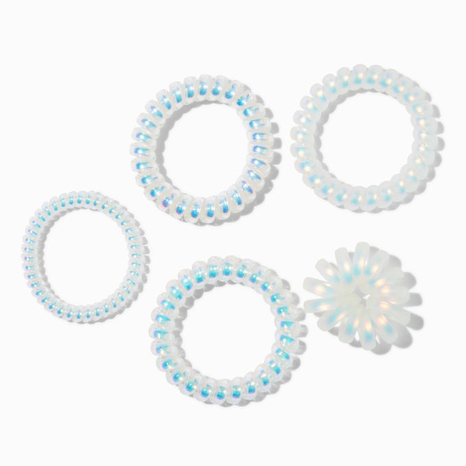 Iridescent White Spiral Hair Ties - 5 Pack