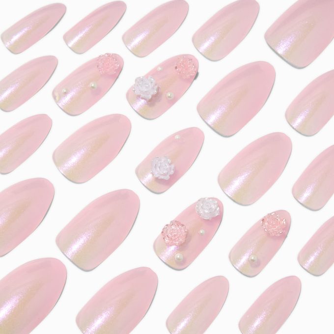 3D Rose & Pearl Stiletto Vegan Faux Nail Set - 24 Pack