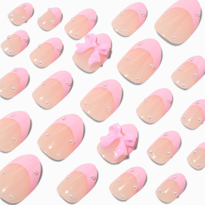Pink 3D Bow Stiletto Press On Vegan Faux Nail Set - 24 Pack