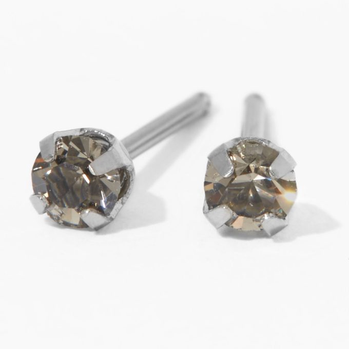 Stainless Steel Black Diamond Crystal Studs 3mm Ear Piercing Kit with Ear Care Solution