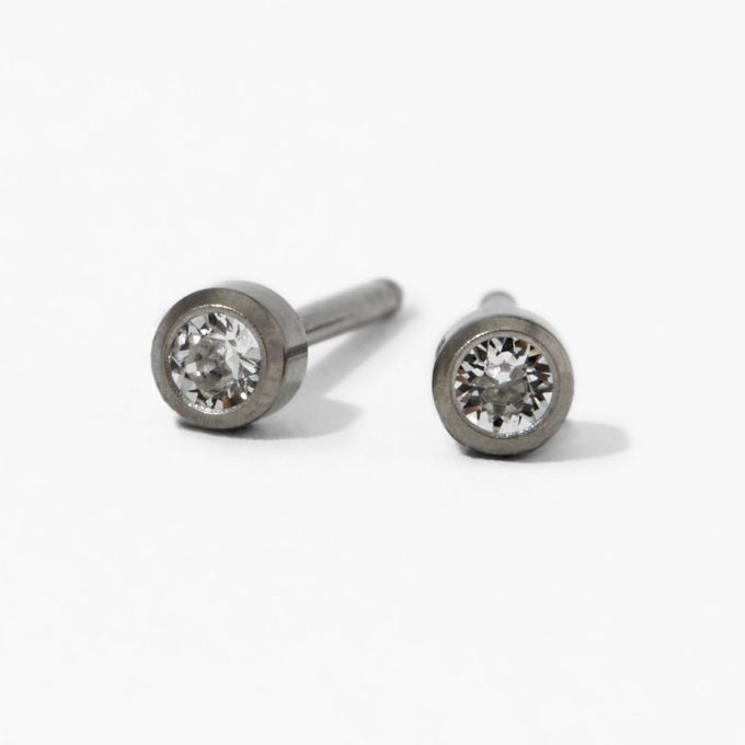 Titanium Crystal Bezel Studs Ear Piercing Kit with Ear Care Solution