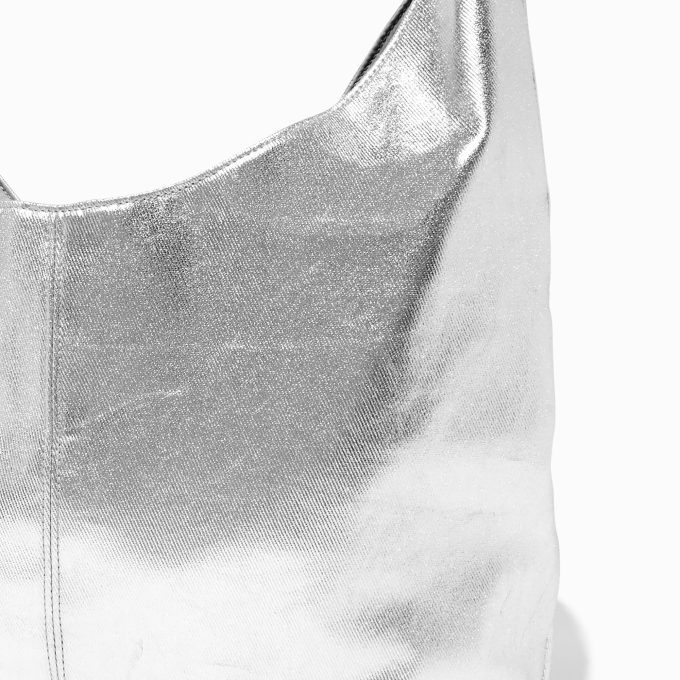 Silver Slouchy Tote Bag