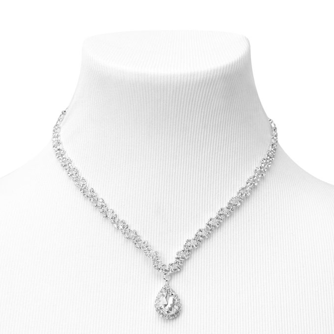 Silver Crystal Teardrop V-Neck Jewellery Set - 2 Pack
