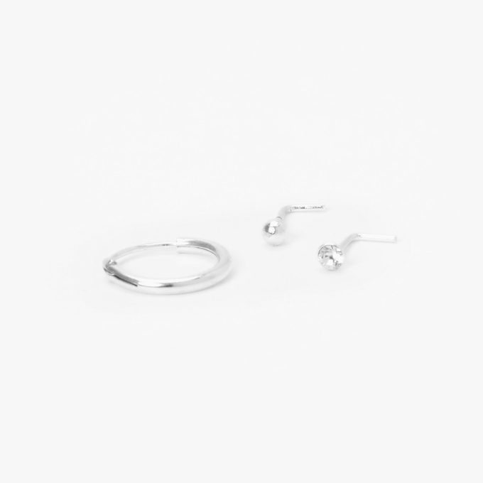 22G Sterling Silver Nose Rings & Studs Set - 3 Pack