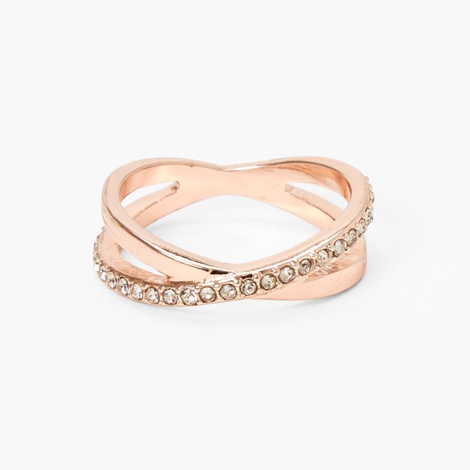 Rose Gold-tone Embellished Criss Cross Ring