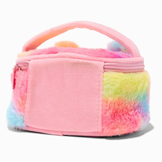 Claire's Club Rainbow Bear Furry Makeup Bag
