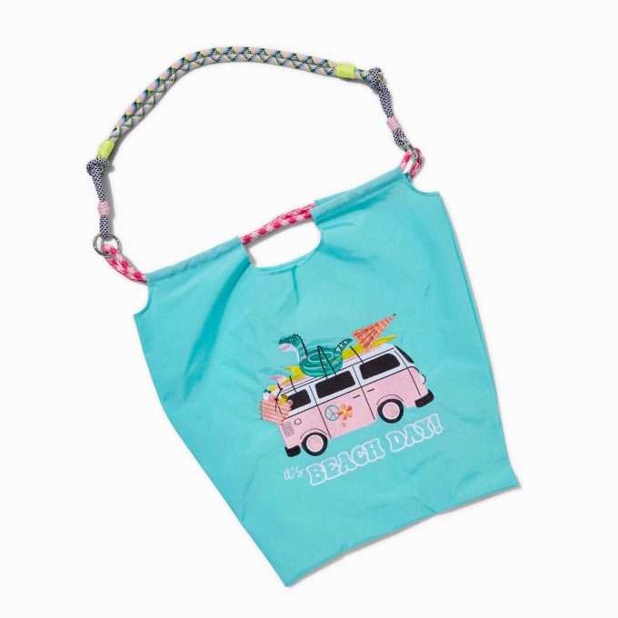 "It's Beach Day" Retro Van Teal Tote Bag