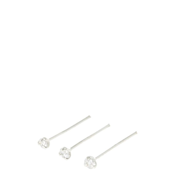 22G Sterling Silver Crystal Nose Studs - 3 Pack