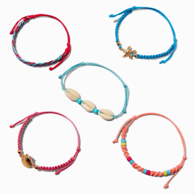 Seashell Woven Adjustable Bracelets - 5 Pack