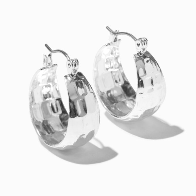 Silver-tone Chunky Textured Hoop Earrings