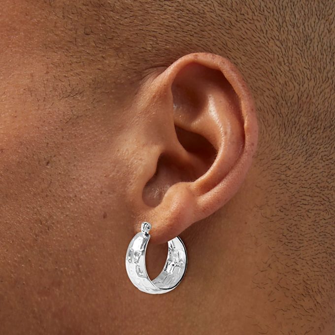 Silver-tone Chunky Textured Hoop Earrings