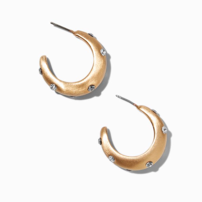 Gold-tone Thick Studded Crystal Hoop Earrings