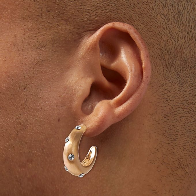 Gold-tone Thick Studded Crystal Hoop Earrings
