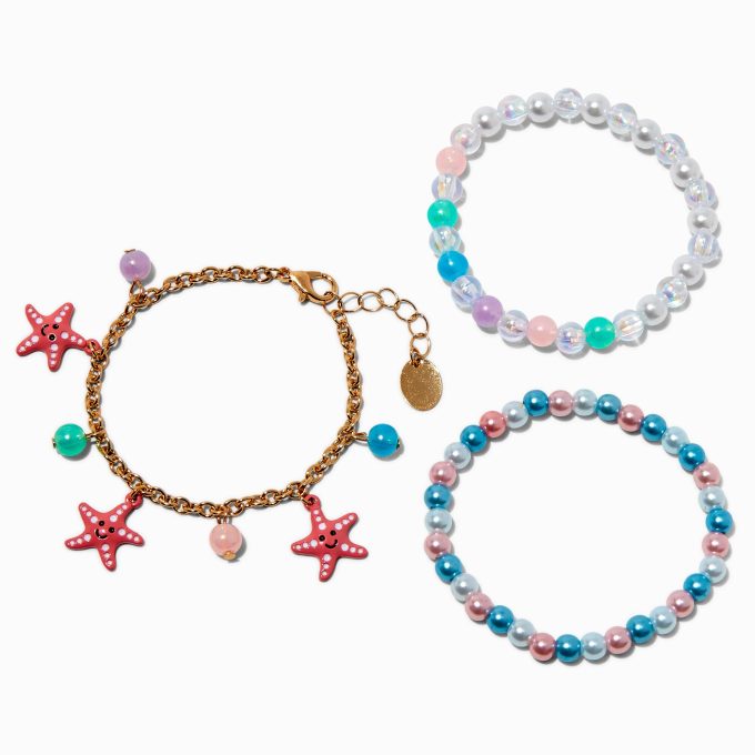 Claire's Club Starfish Charm & Beaded Bracelet Set - 3 Pack