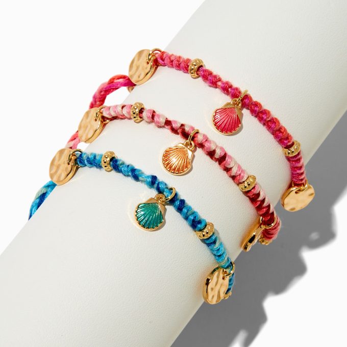 Woven Seashell Charms Adjustable Bracelets - 3 Pack