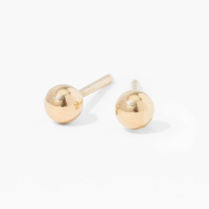 14kt Yellow Gold 3mm Ball Studs Ear Piercing Kit with Ear Care Solution