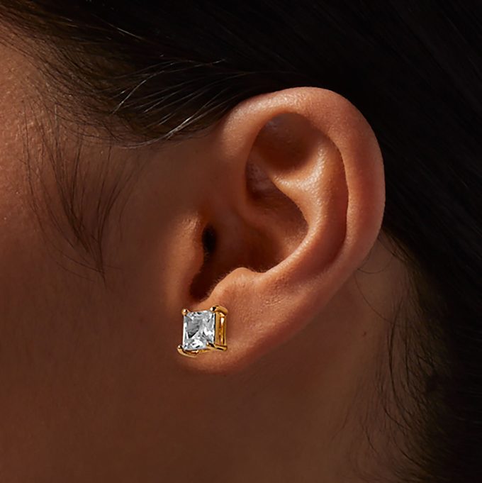 Gold-tone Cubic Zirconia 5mm, 6mm, & 7mm Square Stud Earrings - 3 Pack