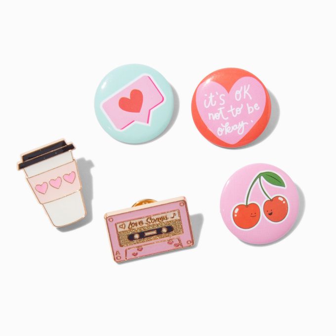 Cherry & Love Round Button & Pin Set - 5 Pack