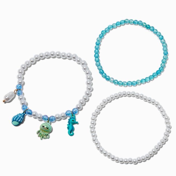 Claire's Club Sea Life Pearl Stretch Anklets - 3 Pack