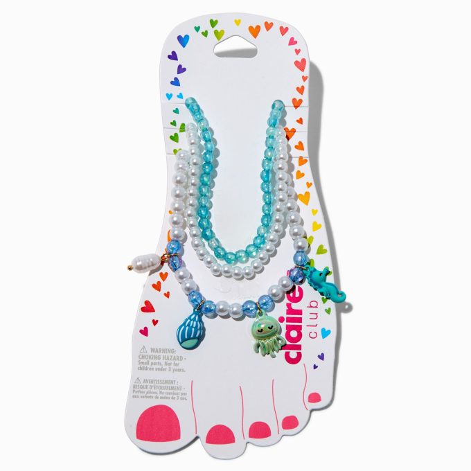 Claire's Club Sea Life Pearl Stretch Anklets - 3 Pack