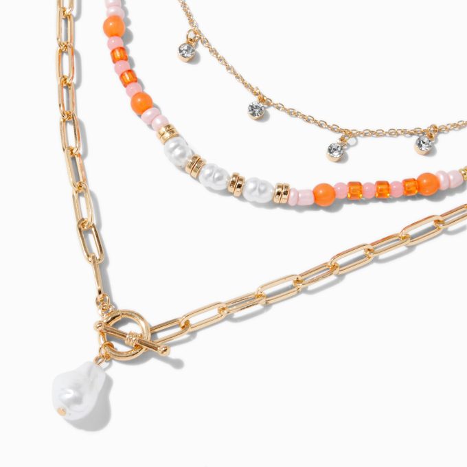 Pearl Toggle Coral Beaded Multi-Strand Necklace