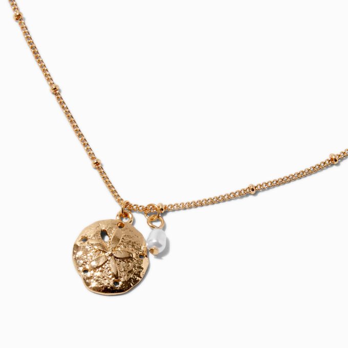 Gold-tone Sand Dollar & Pearl Pendant Necklace