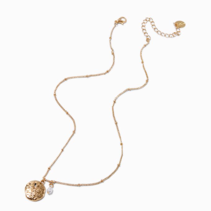 Gold-tone Sand Dollar & Pearl Pendant Necklace