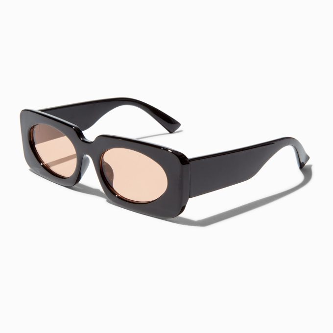 Pink Lens Black Rectangular Sunglasses