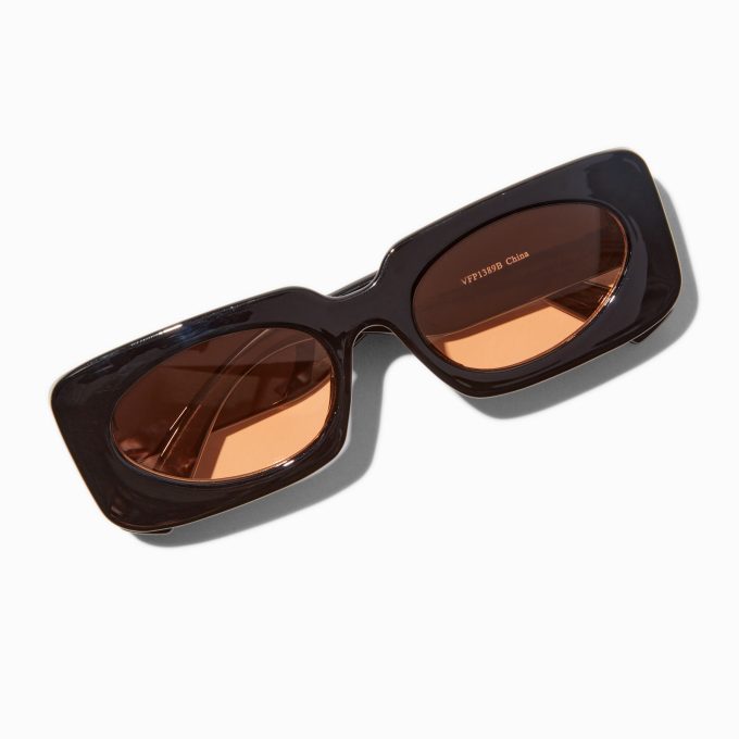 Pink Lens Black Rectangular Sunglasses