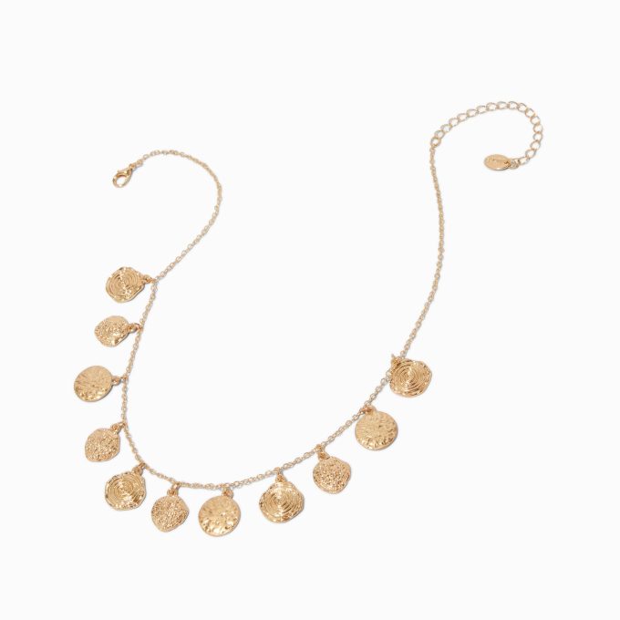Gold-tone Textured Disc Charm Necklace