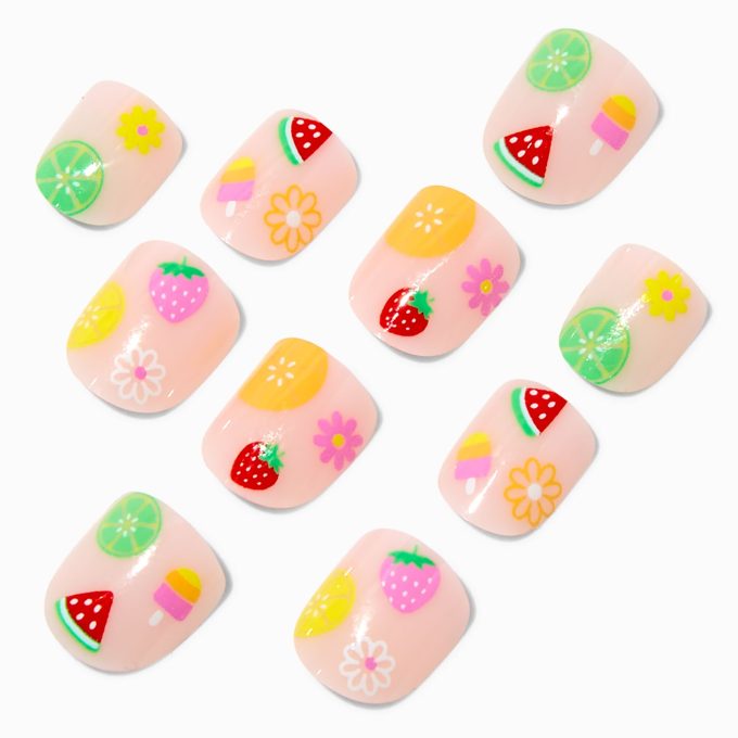 Claire's Club Summer Fruit Press On Vegan Faux Nail Set - 10 Pack