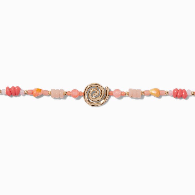 Coral Beaded Gold-tone Swirl Choker Necklace