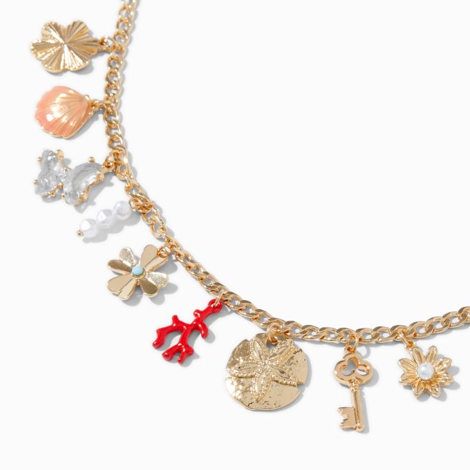 Gold-tone Beach Statement Charm Necklace