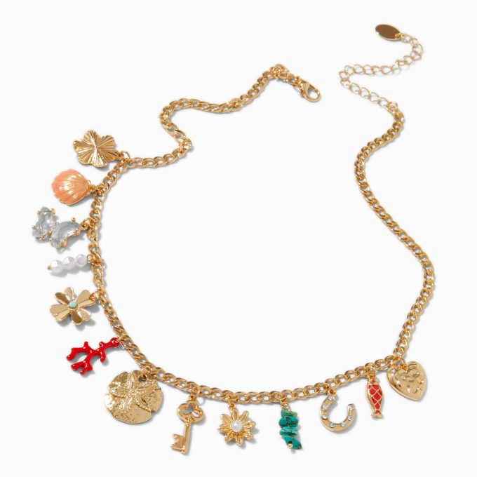 Gold-tone Beach Statement Charm Necklace