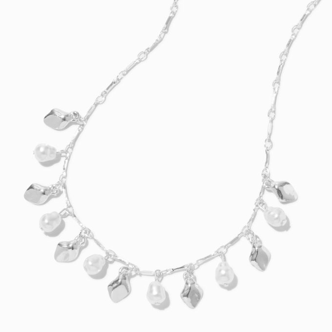 Silver-tone Pearl Dangle Necklace