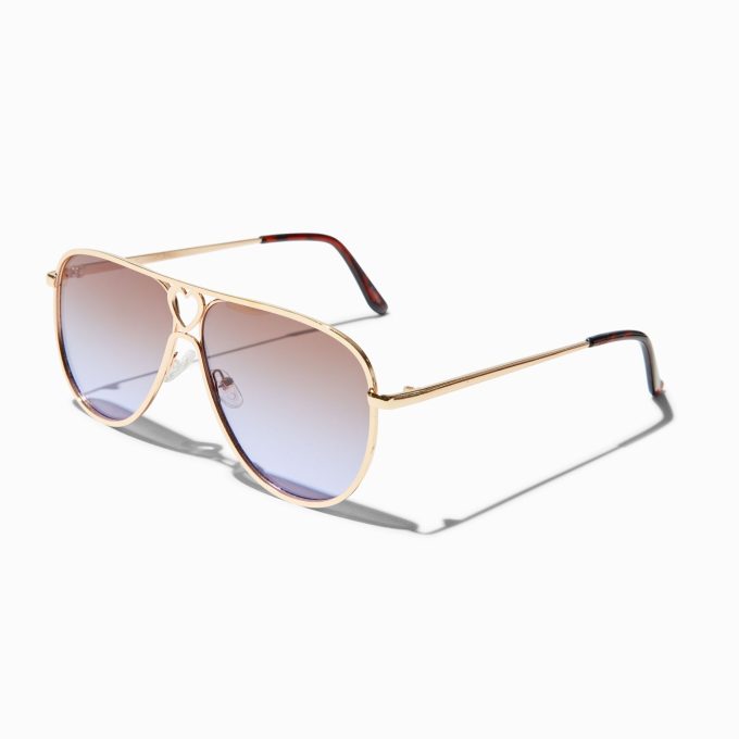 Purple Lens Gold Aviator Sunglasses