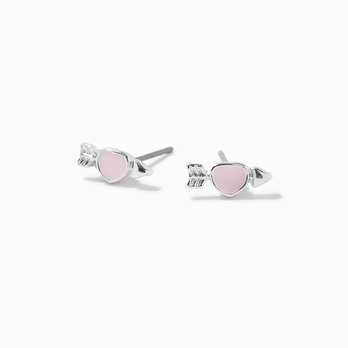 Pink Arrow Heart Stud Earrings