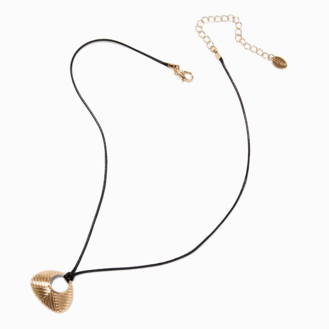 Gold-tone Textured Bean Corded Pendant Necklace