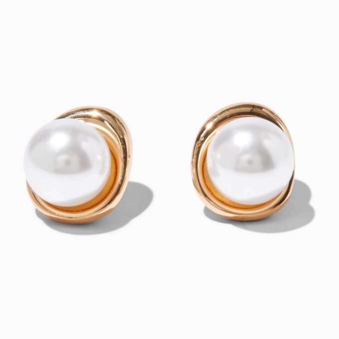 Gold-tone Pearl Compass Stud Earrings